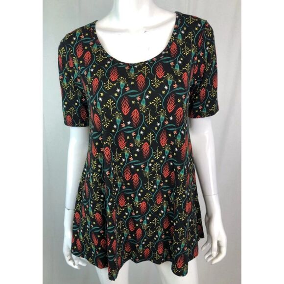 LULAROE Black Print Sz Medium Casual Wear Stretchy Perfect Tee Shirt NEW NWT - Picture 1 of 3